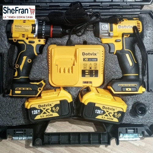 KIT DE TALADRO Y ATORNILLADOR INALAMBRICO DE 128V